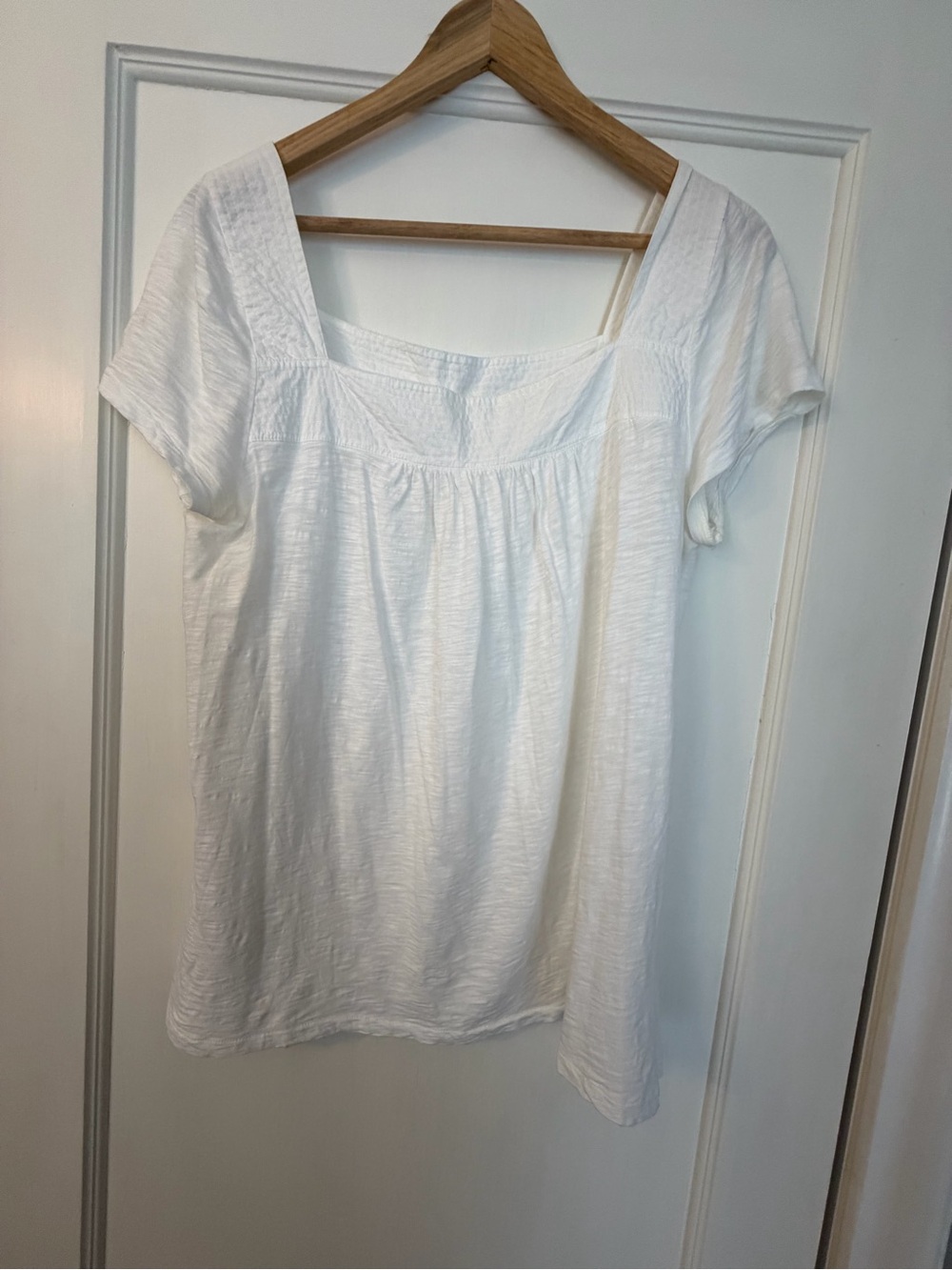 J.Crew Women’s M White Square Neck Textured Peasant Top Short Sleeve